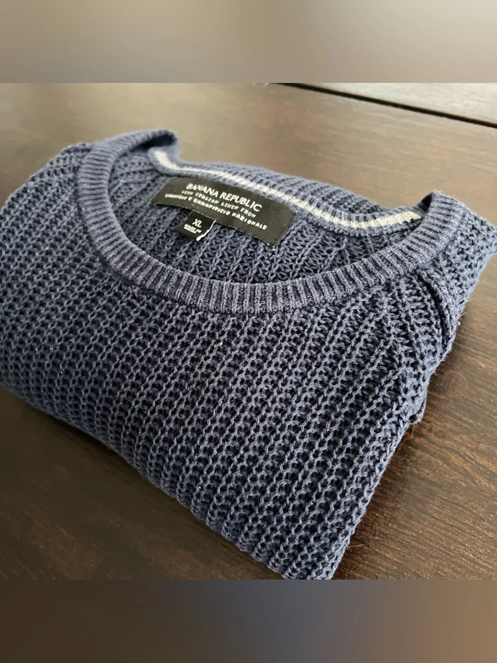 Banana Republic Italian Linen Sweater Navy Blue Men’s XL Fishnet Loose Knit